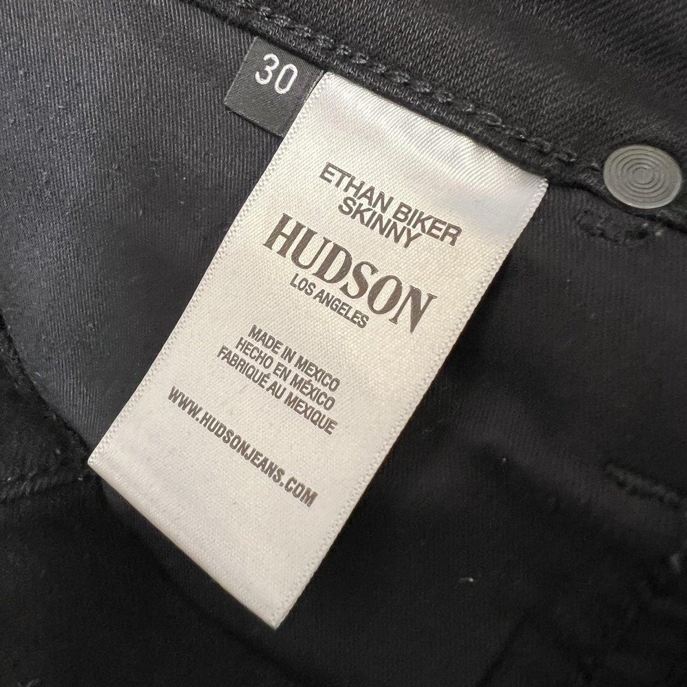 Hudson Ethan Biker Skinny Jeans Mens 30 Black Moto Stretch Denim Pants - Picture 7 of 13